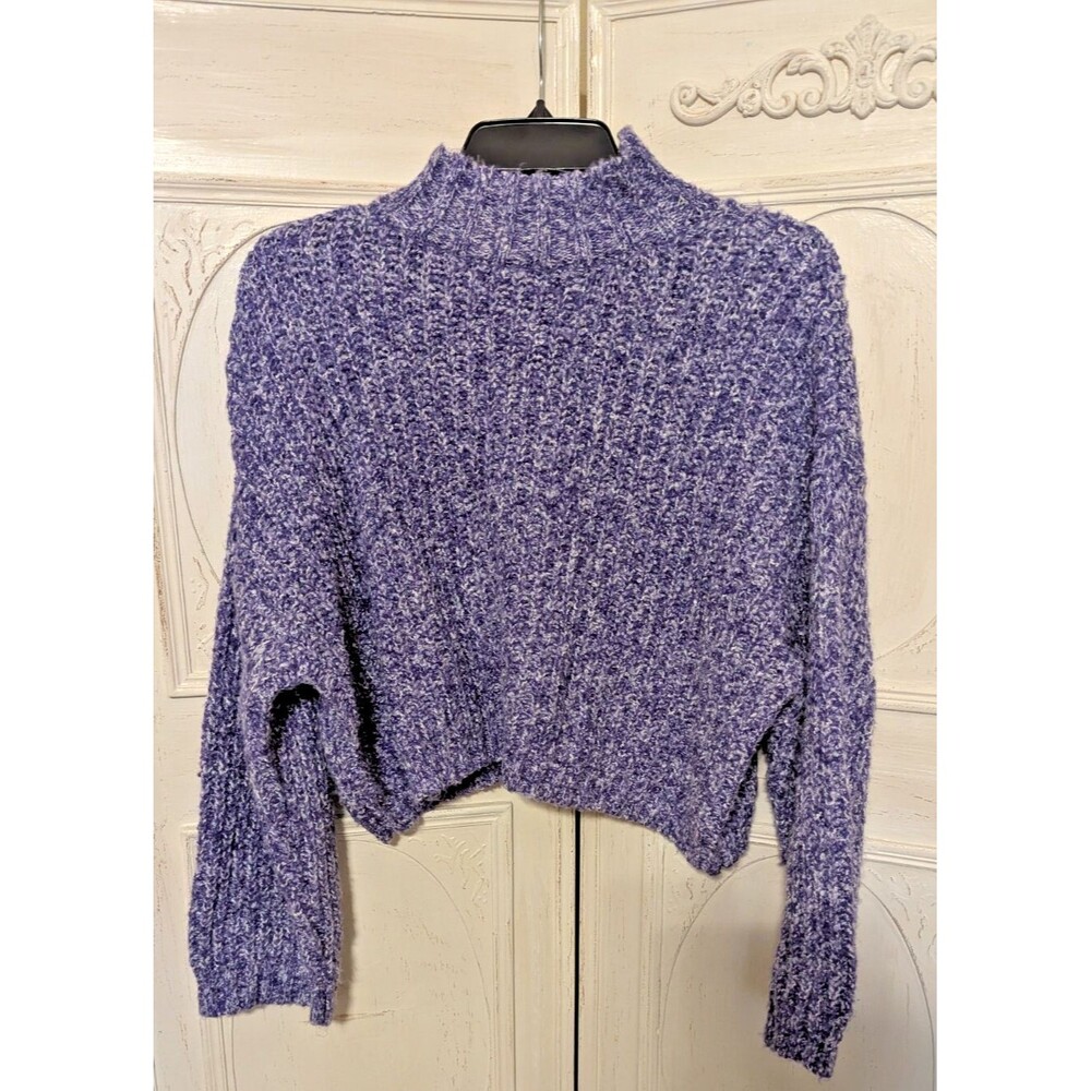 Sincerely Jules Sweater Womens SMALL Purple Cropped Oversized Comfort Soft Cozy